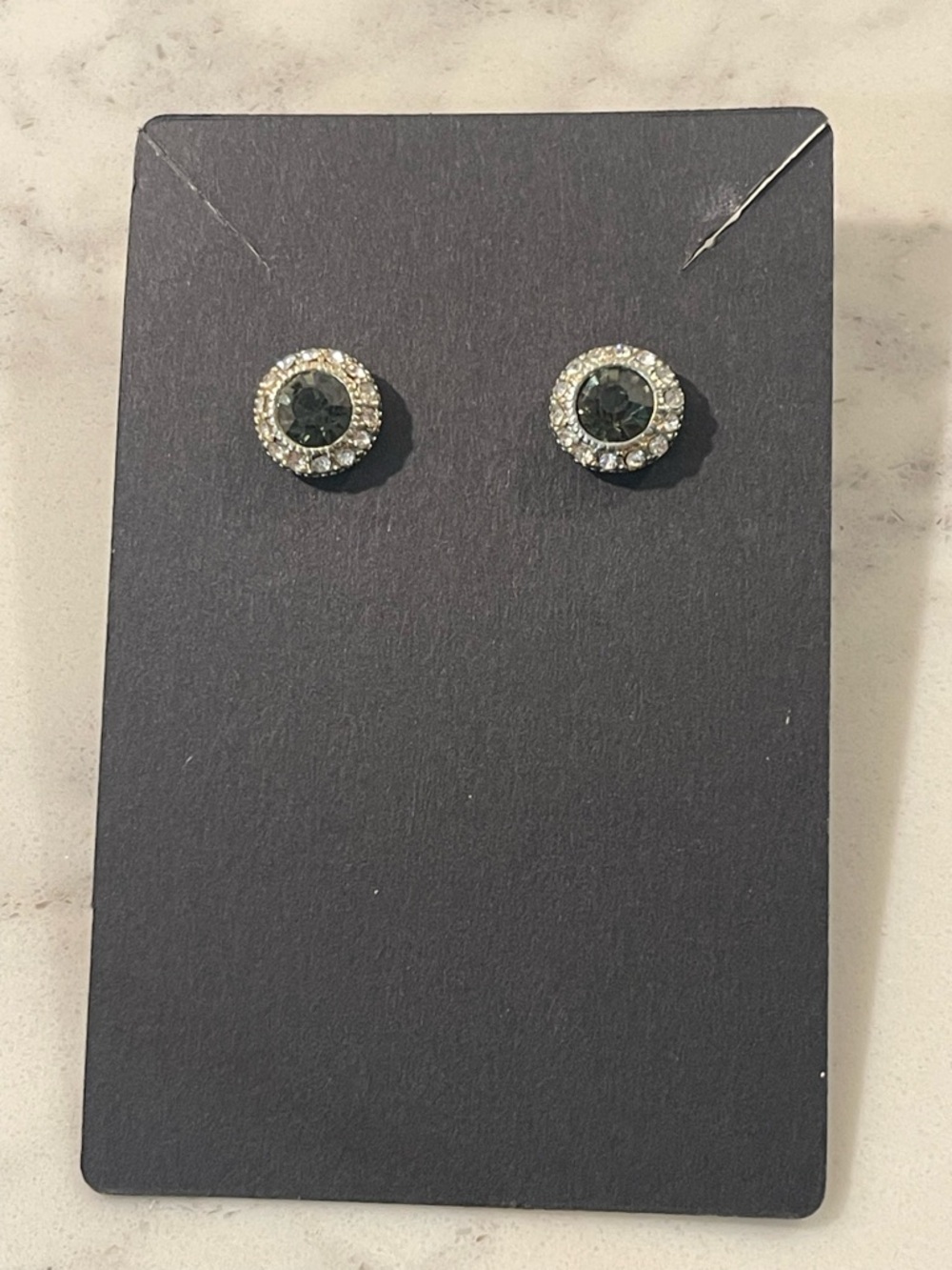 Classic Round Halo Stud Earrings in Dark Green and Silver